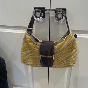 1154 Lill Studio Yellow Zebra-Print Shoulder Bag with Purple Accent Strap